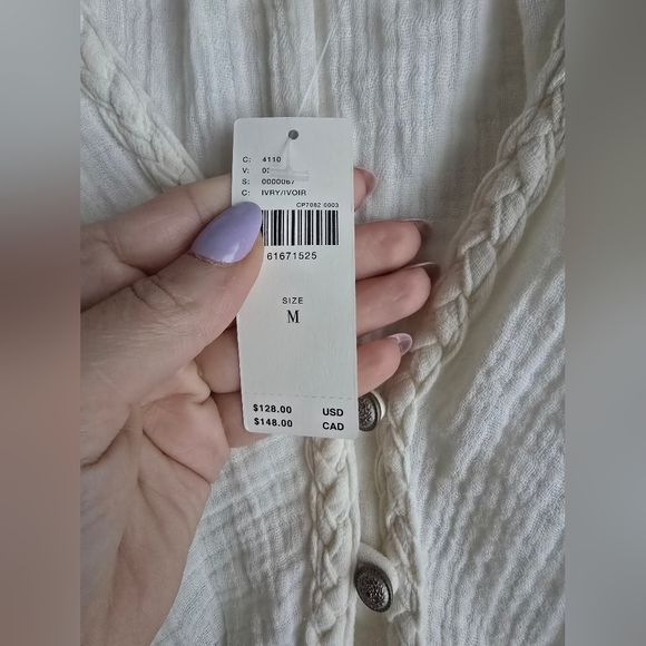 NWT $128 Anthropologie Gauzy Tunic Buttondown In White Size M - Picture 7 of 11